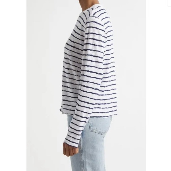 ATM Slub Jersey Top Womens Medium White Midnight Long Sleeve Preppy Travel Beach - Picture 3 of 11